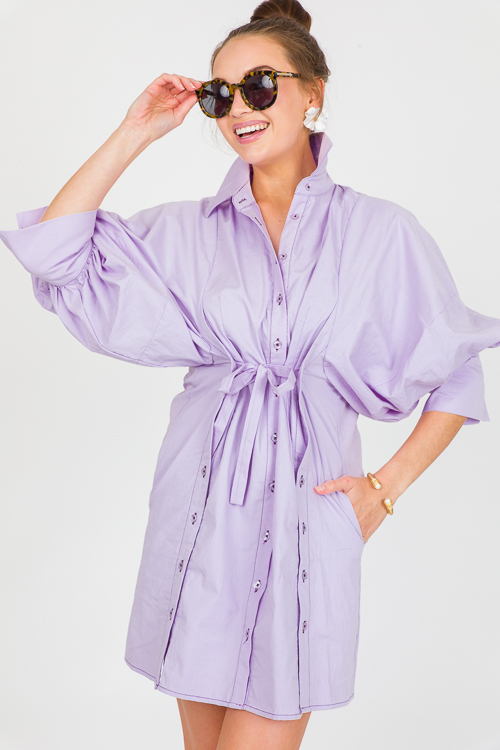 Button Up Tie Dress, Lavender