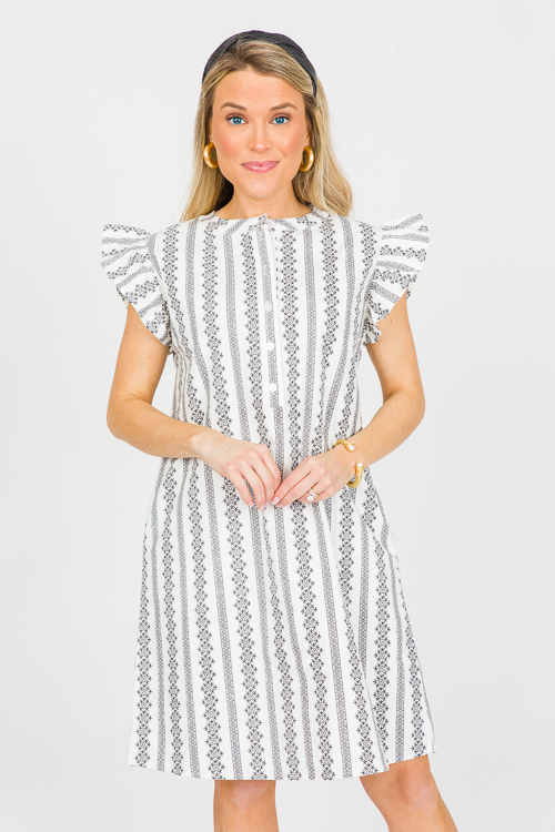 Geometric Print Dress, Ivory