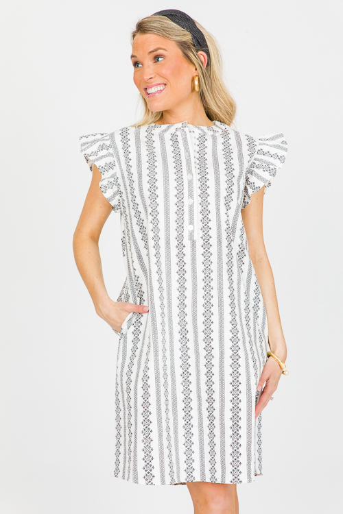 Geometric Print Dress, Ivory