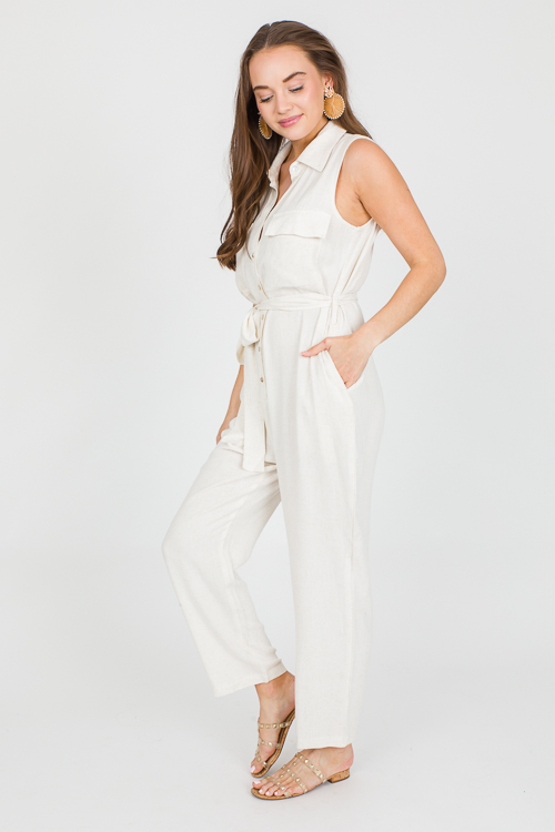 Natural Tie Belt Jumpsuit