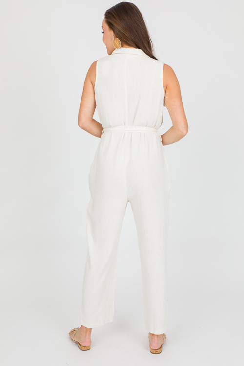 Natural Tie Belt Jumpsuit