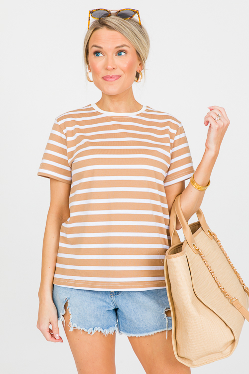 Short Sleeve Stripe Tee, Camel