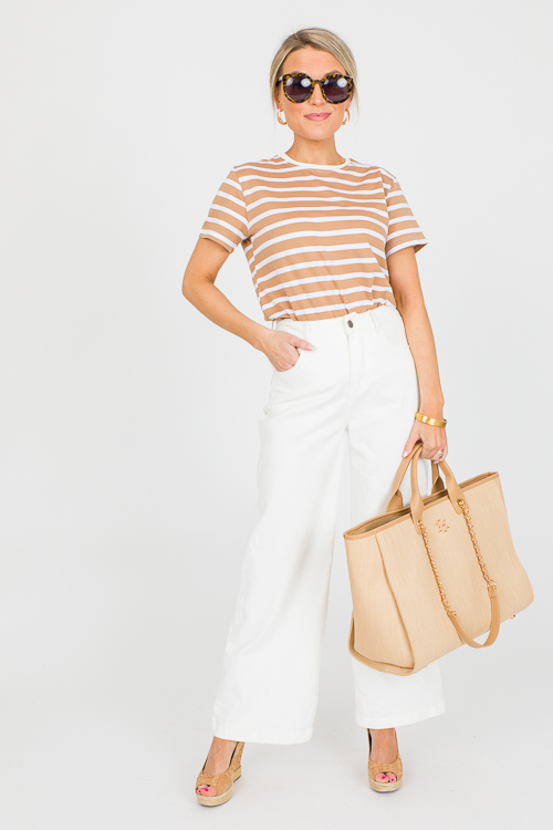 Short Sleeve Stripe Tee, Camel