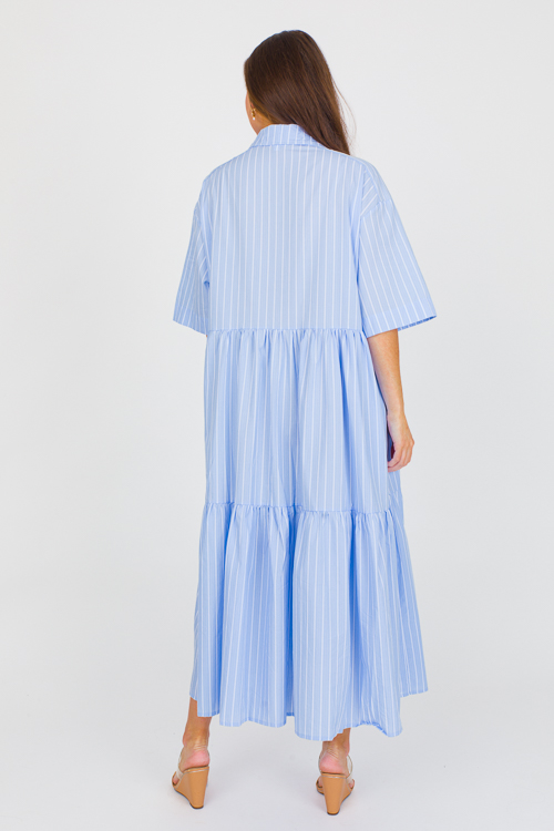 Tiered Stripe Shirt Dress, Blue