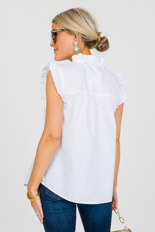 Frilled Button Up Top, White