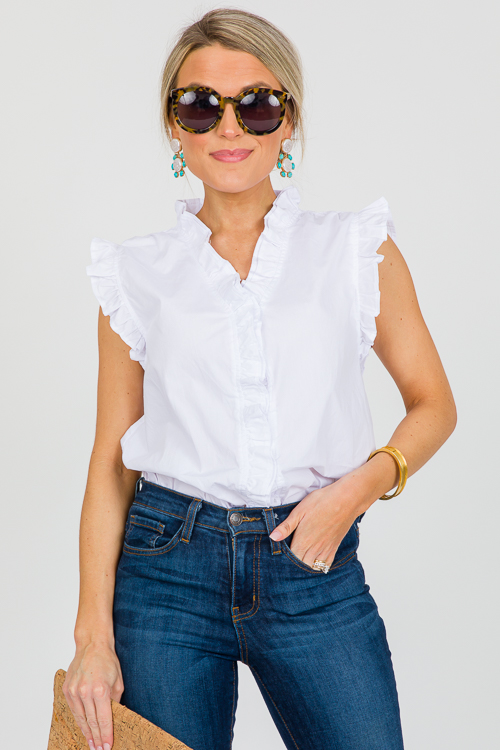 Frilled Button Up Top, White