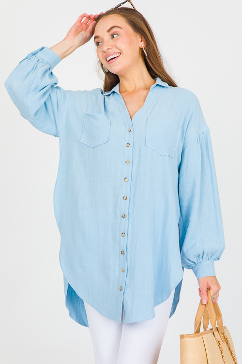 Long Beach Linen Shirt, Sky Blue