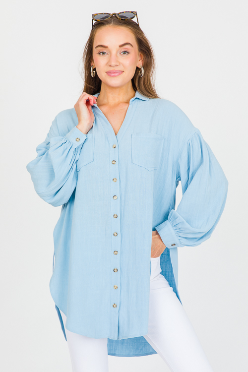 Long Beach Linen Shirt, Sky Blue - New Arrivals - The Blue Door Boutique