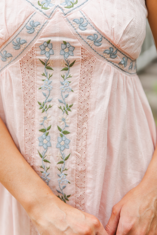Floral Embroidery Midi, Soft Pink