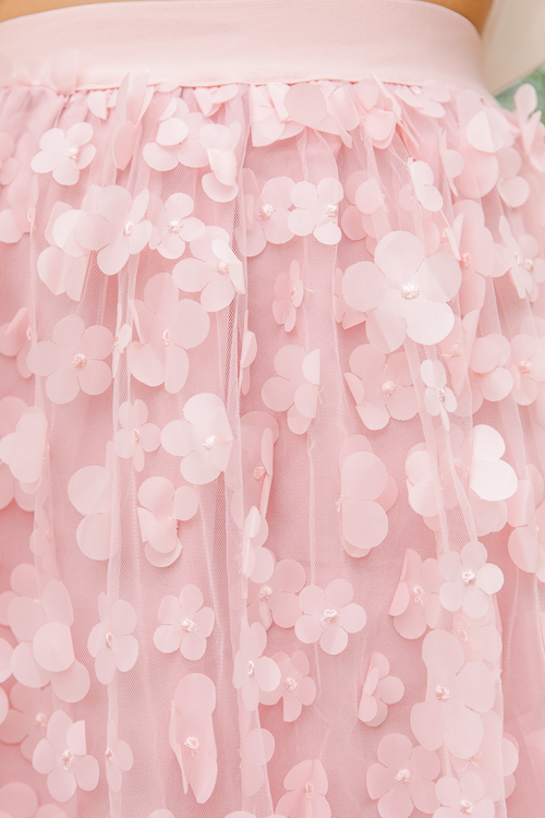 3D Flowers Midi Skirt, Pink