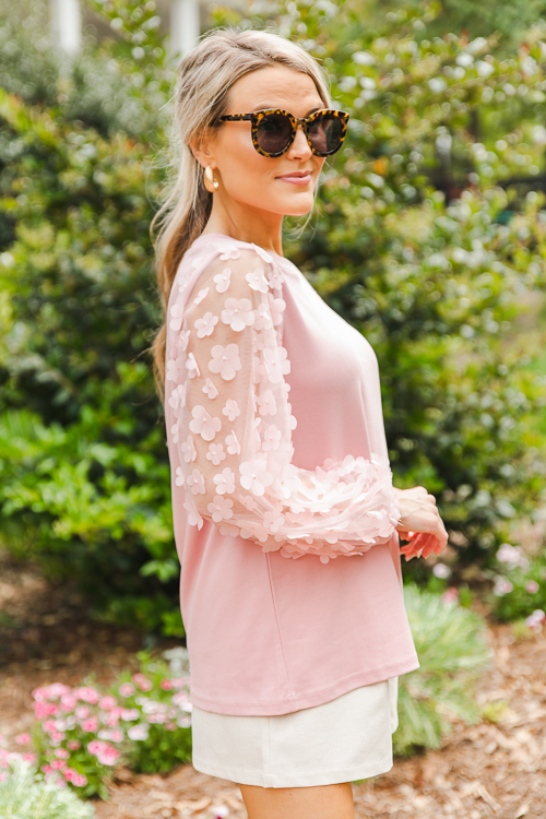 Flower Sleeves Top, Pink