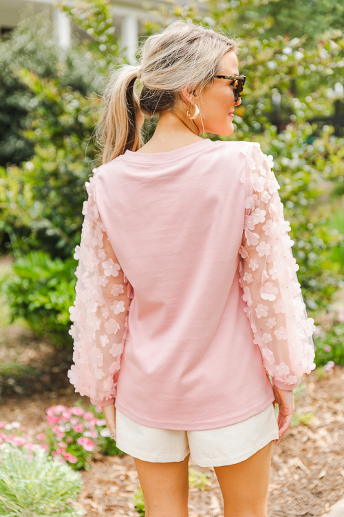 Flower Sleeves Top, Pink