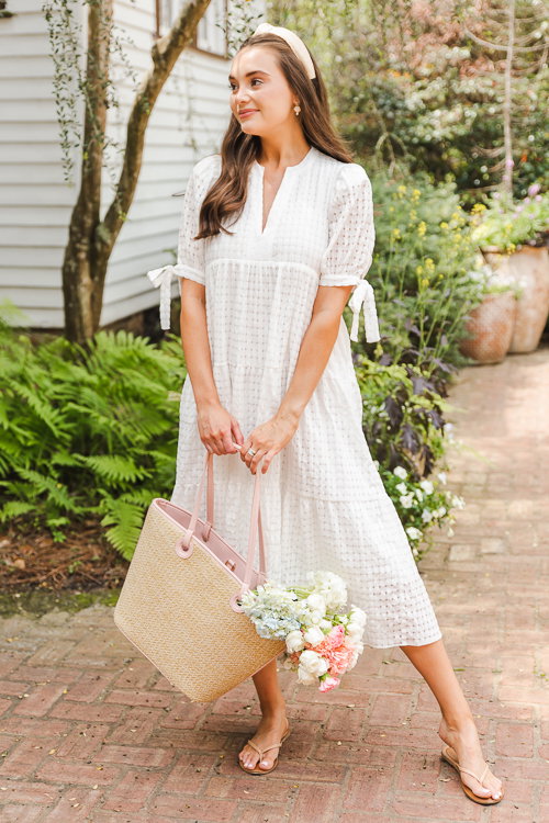 Tonal Gingham Midi, White - Dresses - The Blue Door Boutique