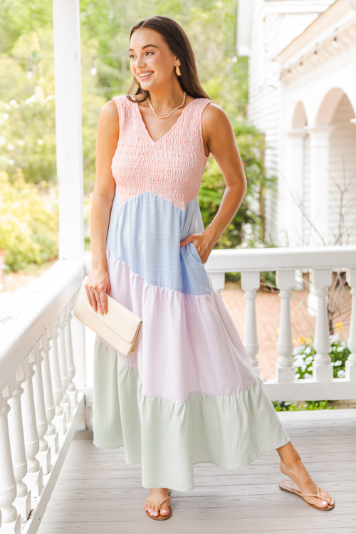 Gingham Colorblock Maxi, Pink Multi