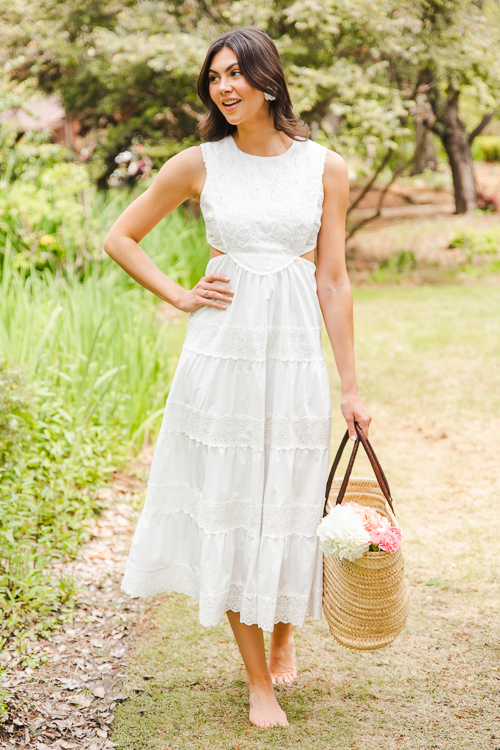 Eyelet Cutout Midi, Off White
