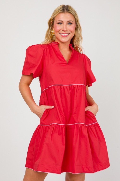 Pink Trim Tiered Dress, Red - 0416-125.jpg