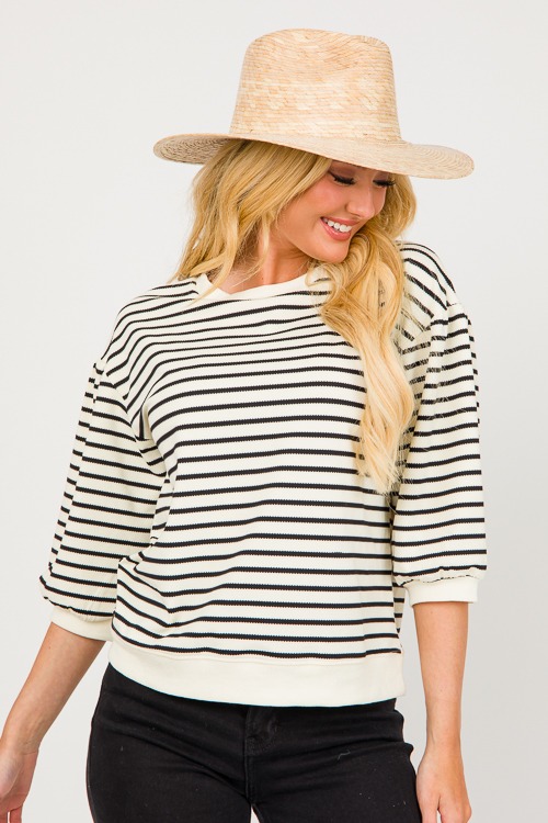 Stripe Pullover Top, Black/Natural