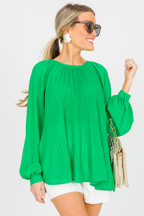 Pure Pliss Blouse, Kelly Green