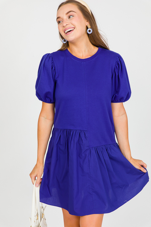 Poplin Hem Knit Dress, Cobalt SALE The Blue Door Boutique