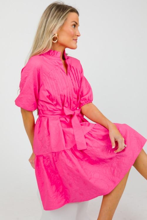 Floral Texture Dress, Hot Pink