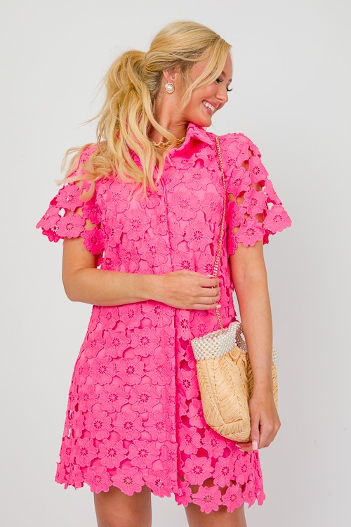 Floral Lace Shirt Dress, Bubble Pink