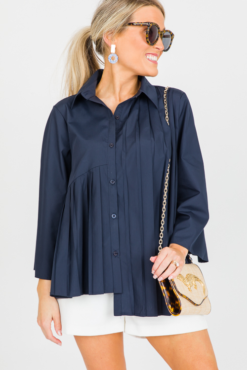 Pleated Shirt, Navy