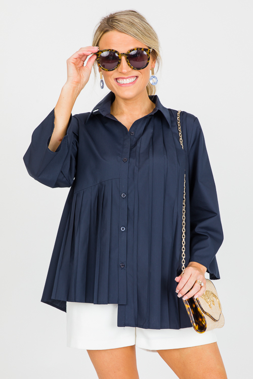 Pleated Shirt, Navy