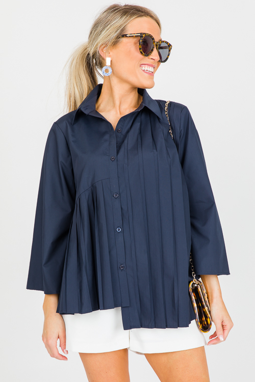 Pleated Shirt, Navy