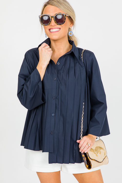 Pleated Shirt, Navy