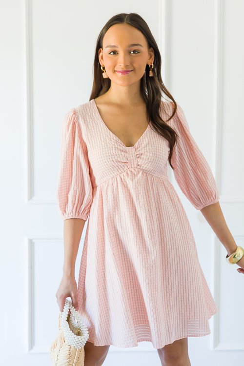 See It Through Check Dress, Lt. Coral