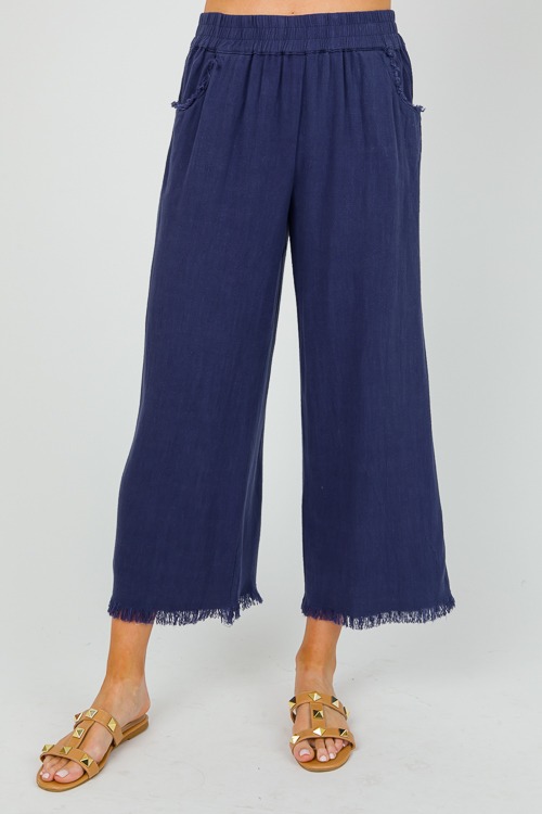Cropped Linen Pant, Navy