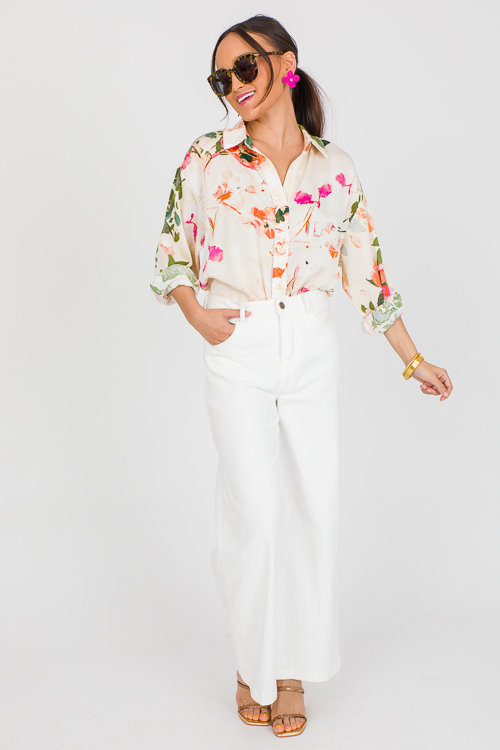 Ruthie Floral Button Down, Ecru