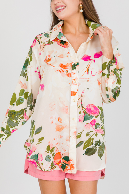 Ruthie Floral Button Down, Ecru