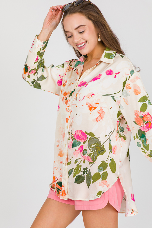 Ruthie Floral Button Down, Ecru