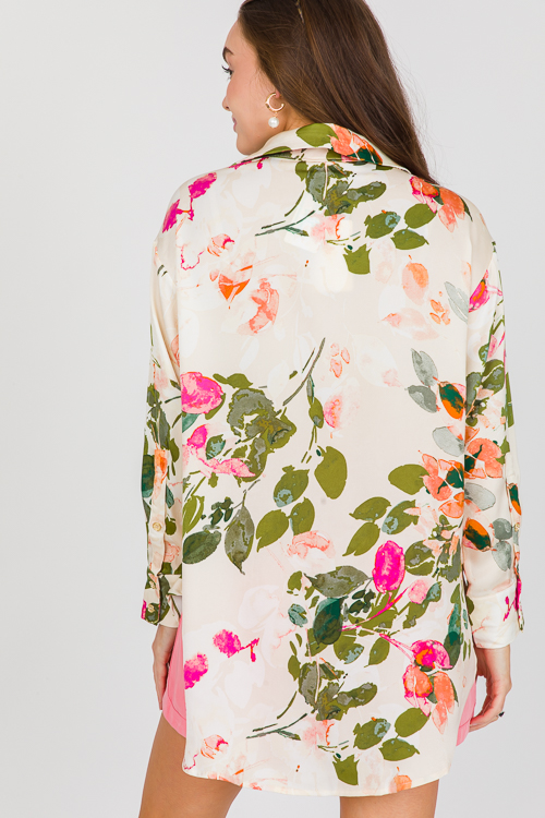 Ruthie Floral Button Down, Ecru