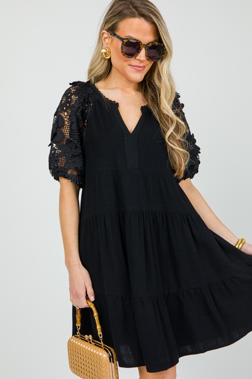 Lace Sleeve Linen Dress, Black - 0418-65p-Edit.jpg
