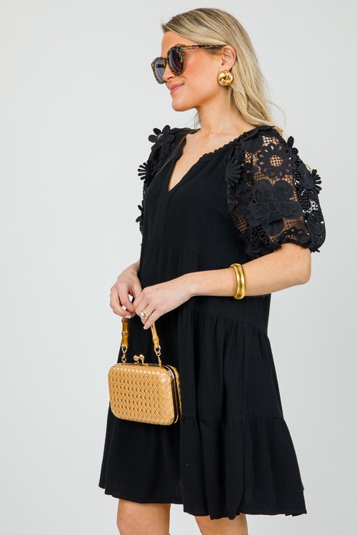 Lace Sleeve Linen Dress, Black - 0418-68.jpg