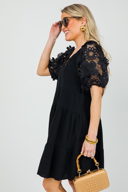 Lace Sleeve Linen Dress, Black - 0418-69.jpg