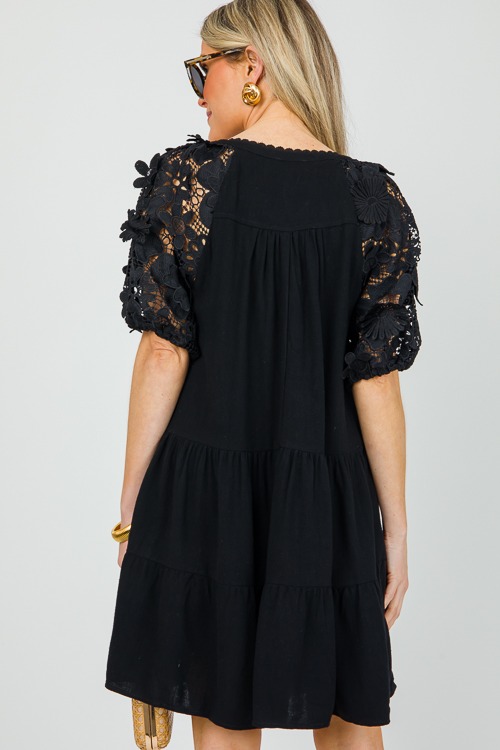 Lace Sleeve Linen Dress, Black - 0418-70.jpg
