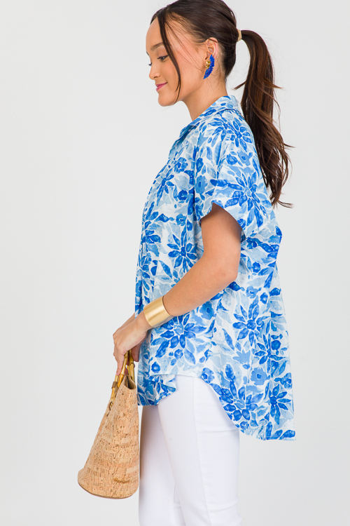 Oversized Blue Floral Shirt