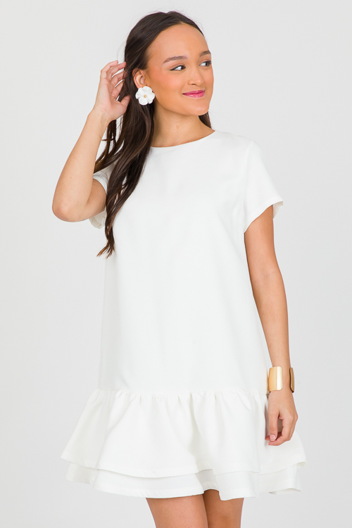 Ruffle Hem Dress, White