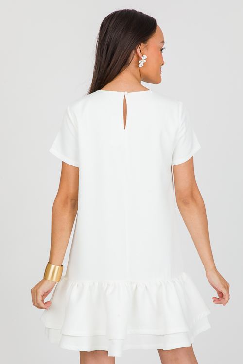 Ruffle Hem Dress, White