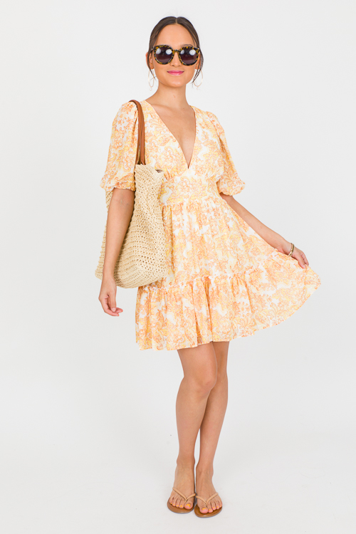 Penny Printed Dress, Ivory Yellow