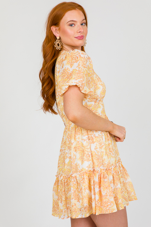 Penny Printed Dress, Ivory Yellow