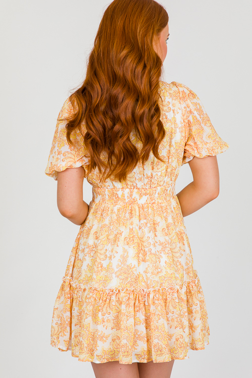 Penny Printed Dress, Ivory Yellow