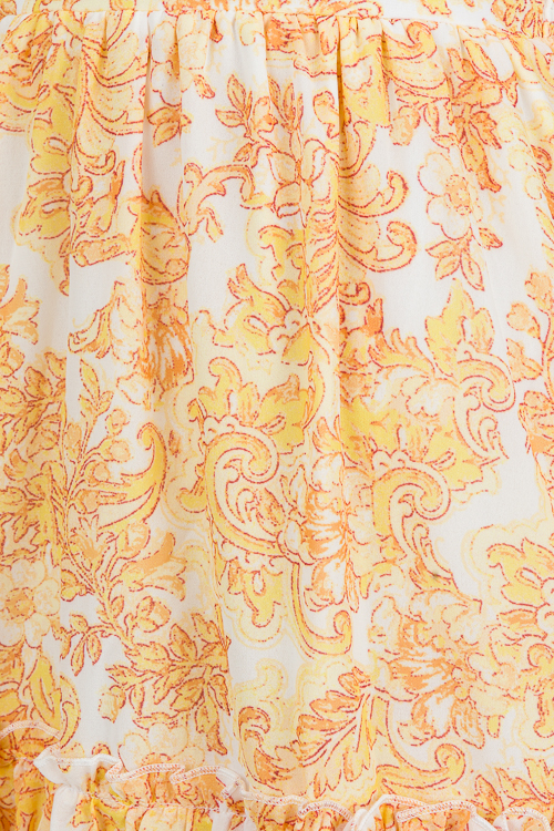 Penny Printed Dress, Ivory Yellow