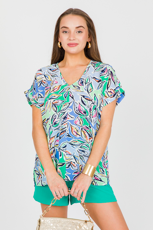 Pop Art Leaf Blouse, Blue