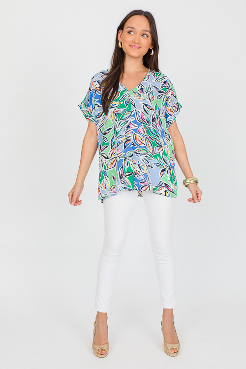 Pop Art Leaf Blouse, Blue
