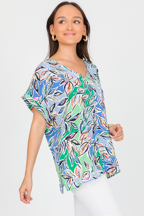 Pop Art Leaf Blouse, Blue