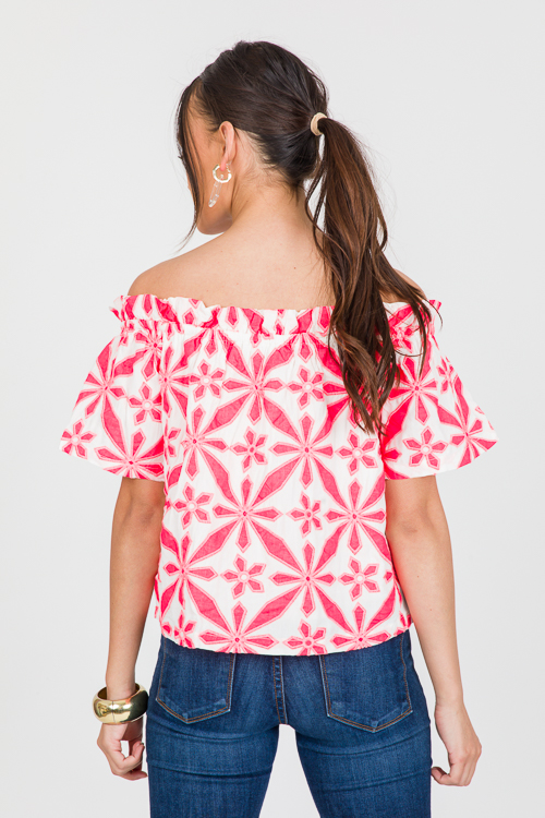 Embroidery Off Shoulder Top, Pink
